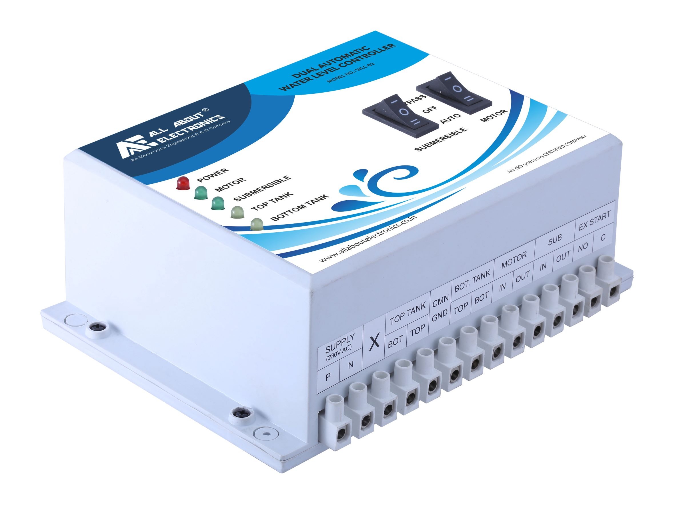WLC-02 Dual Pump Automatic Water Level Controller with Corrosion Free Magnetic Float Sensor and Dryrun protection for Submersible
