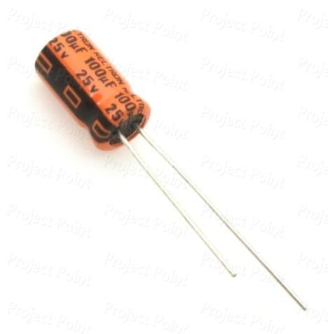 100uF 25V  Electrolytic Capacitor Size 6.3 x 11 mm