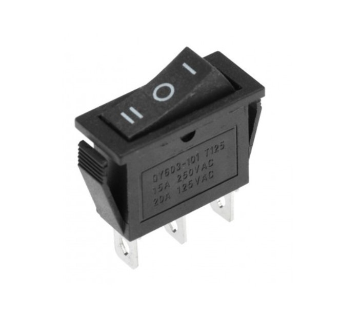 Rocker Switch QY603-101 T125 3-Way (ON-OFF-ON) Panel Mount